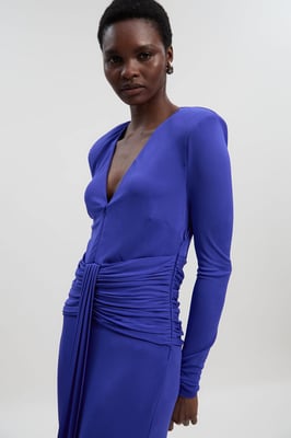 Premium Stretch Crepe Jersey V Neck Zip Detail Maxi Dress