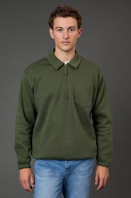 Khaki Half Zip Neck Jersey Jumper