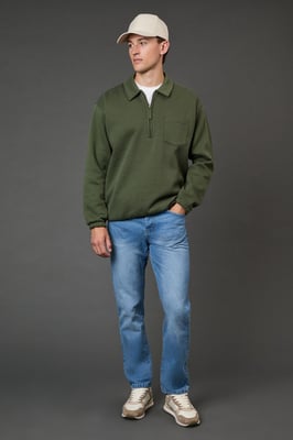 Khaki Half Zip Neck Jersey Jumper