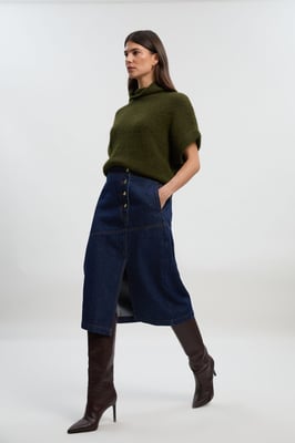 Denim Asymmetric Button Front A line Skirt