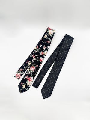 Minimal Check & Floral Print Tie Set