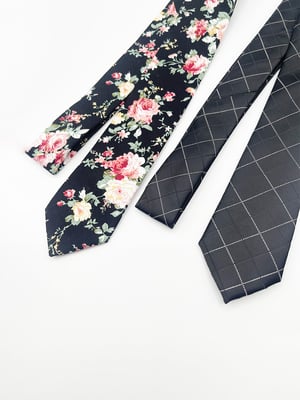 Minimal Check & Floral Print Tie Set