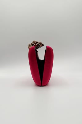 Satin Clutch Bag with Rose Jewel in Fuchsia