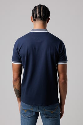 Navy Regular Fit Cotton Zip Polo Shirt With Gradient Stripes