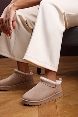 Wheres That From Womens 'Saskia' Cosy Faux-Suede Fur Lined Micro Dipped Heel Boot