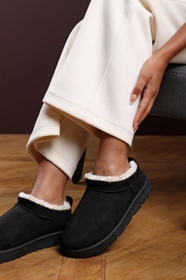 Wheres That From Womens 'Saskia' Cosy Faux-Suede Fur Lined Micro Dipped Heel Boot