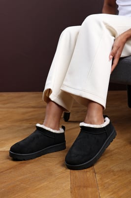Wheres That From Womens 'Saskia' Cosy Faux-Suede Fur Lined Micro Dipped Heel Boot