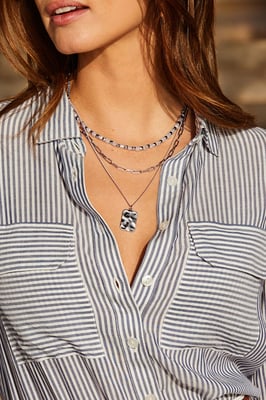 Silver Triple Layered Hammered Pendant Necklace