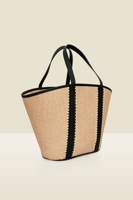 Raffia Tote Bag With Contrast Straps