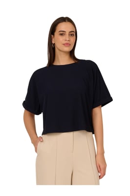 Crew Neck Short Sleeve Dolman Boxy Rib Knit Crop Top