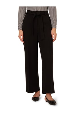 Twill Zip Fly Belted Wide Leg Trouser W/ Pintuck Front Detail