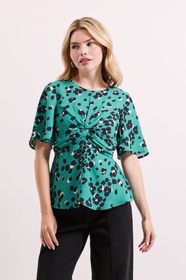 Green Animal Twist Front Angel Sleeve Top