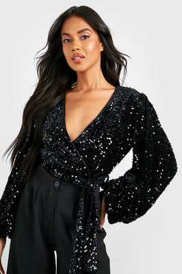 Volume Sleeve Velvet Sequin Bodysuit