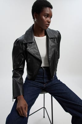 Leather Strong Shoulder Crop Biker Jacket
