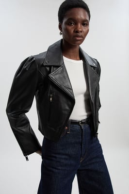 Leather Strong Shoulder Crop Biker Jacket