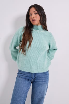 Petite Pearl neck Detail Jumper