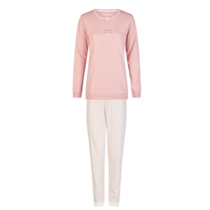 By Louise Dames winter pyjama set lang interlock roze/wit gestreept