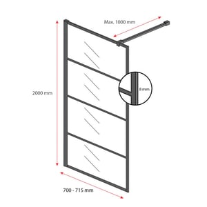 Badplaats Douchewand essos 70 x 200 cm zwart – inloopdouche 8 mm