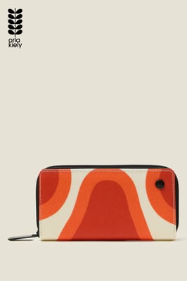 Red Bold Pear Print Large Zip-Around Wallet With Card Slots