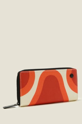 Red Bold Pear Print Large Zip-Around Wallet With Card Slots