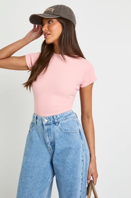 Basic Rib Short Sleeve Fitted Top