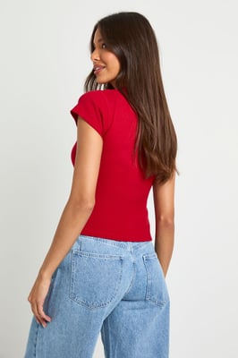 Basic Rib Short Sleeve Fitted Top