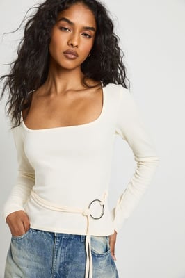 Ribbed Long Sleeve Ring Detail Top