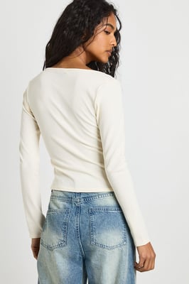 Ribbed Long Sleeve Ring Detail Top
