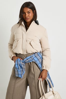 Padded Contrast Collared Puffer Jacket