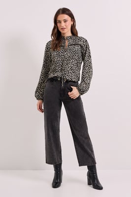 Mono Animal Tie Neck Detail Blouson Sleeve Jersey Top