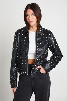 Super Soft Premium Faux Leather Diamante Jacket