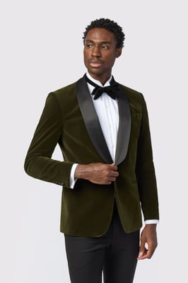 Olive Green Velvet Slim Fit Jacket