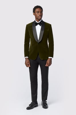Olive Green Velvet Slim Fit Jacket