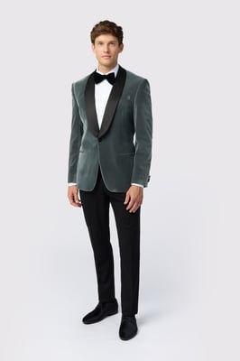 Smoke Green Velvet Slim Fit Jacket