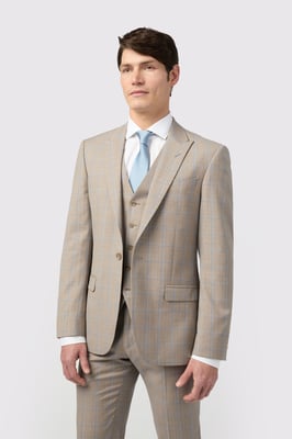 Tailored Fit Italian Oatmeal Blue Check Jacket