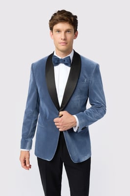 Smoke Blue Velvet Slim Fit Jacket