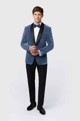 Smoke Blue Velvet Slim Fit Jacket