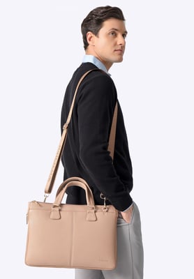 Wittchen 14,5-inch laptoptas voor heren van kunstleer, beige, beige, eco-leer