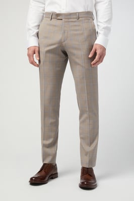 Tailored Fit Italian Oatmeal Blue Check Trousers
