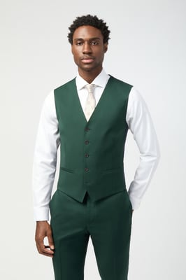 Slim Fit Italian Super 100''s Bottle Green Twill Waistcoat