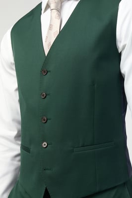 Slim Fit Italian Super 100''s Bottle Green Twill Waistcoat