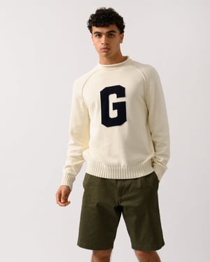 Intarsia G Logo Crew Neck Crew Neck Jumper in Ivory