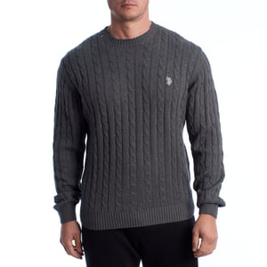 Herrtröja med kabelstickning, rundad hals US40173042
