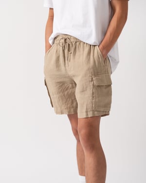 270 Regular Fit Drawstring Linen Cargo Shorts Regular Fit Cargo Shorts in Tan