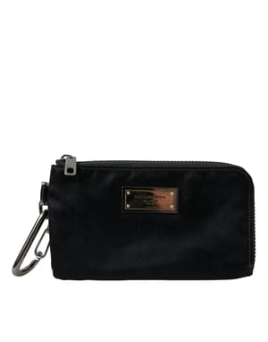 Zwarte Nylon Logo Plaque Sleutelhanger Pouch Clutch Tassen