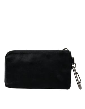 Zwarte Nylon Logo Plaque Sleutelhanger Pouch Clutch Tassen
