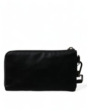 Svart Nylon Logoplåt Nyckelring Pouch Clutch Väska