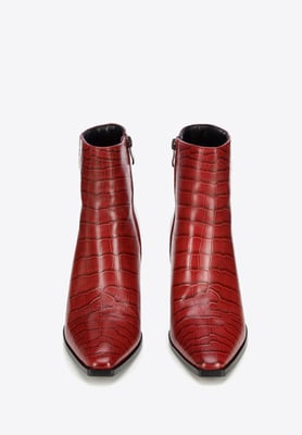 Wittchen Dames Burgundy Croco Leren Hoge Hak Enkellaarsjes