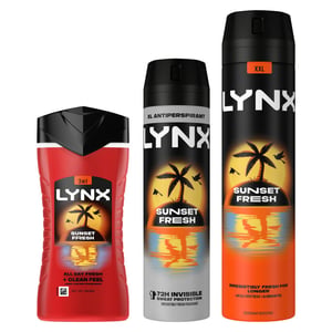 Lynx Sunset Fresh 3pk Bundle of 200ml AP Deo 250ml Body Spray& 225ml Shower Gel