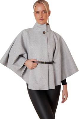 Belted High Neck Cape Coat